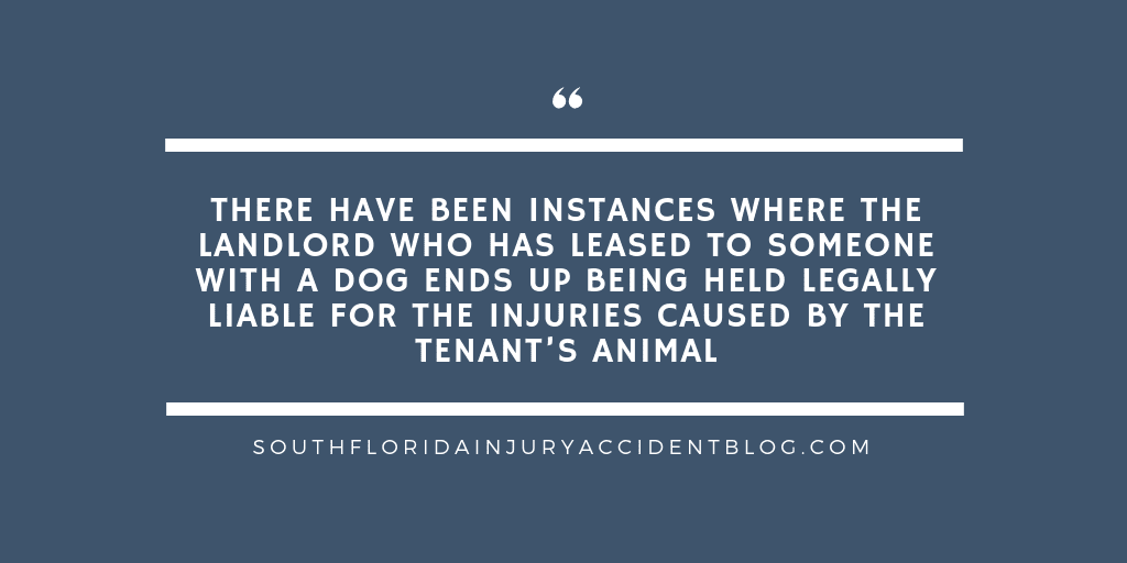 There have been instances where the landlord who has leased to someone with a dog ends up being held legally liable for the injuries caused by the tenant's animal.