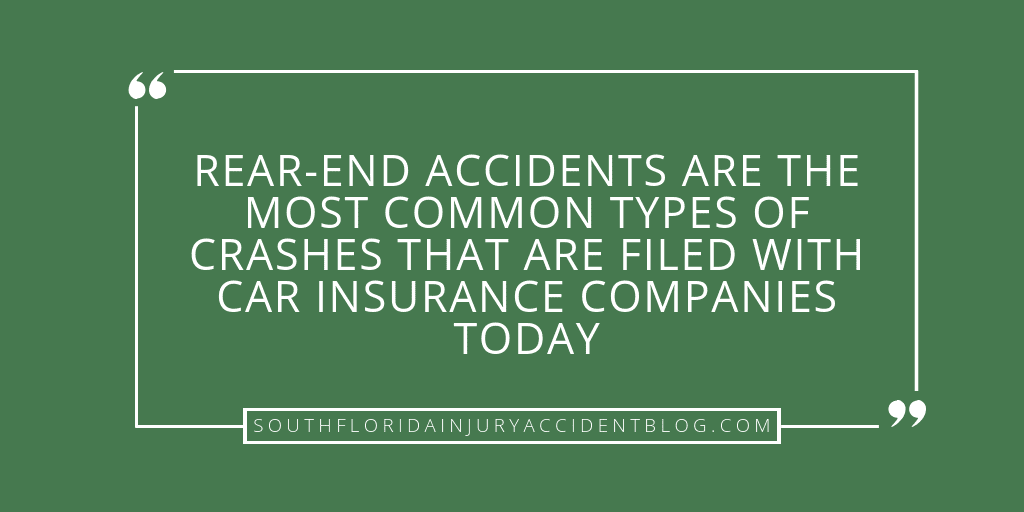 Rear-end accidents are the most common types of crashes that are filed with car insurance companies today.